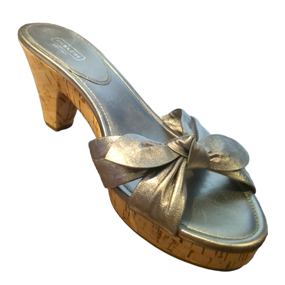 Coach Luxury Silver Slides Platform Sandals Size 10. - Picture 8 of 16